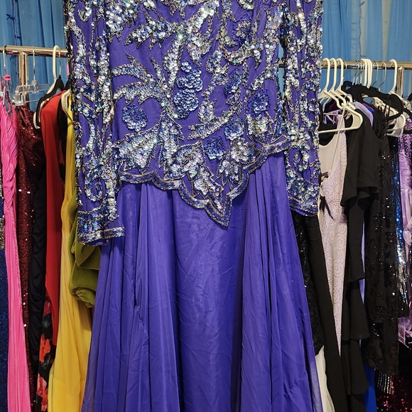 Lillie Rubin Royal Blue Sequin Maxi Dress - Picture 1 of 3